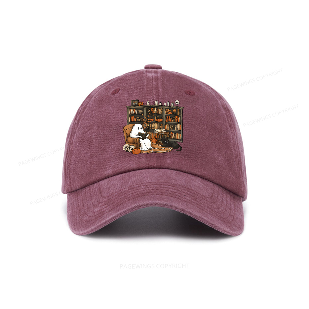 Pagewings Halloween Ghost Reading Books Washed Cap