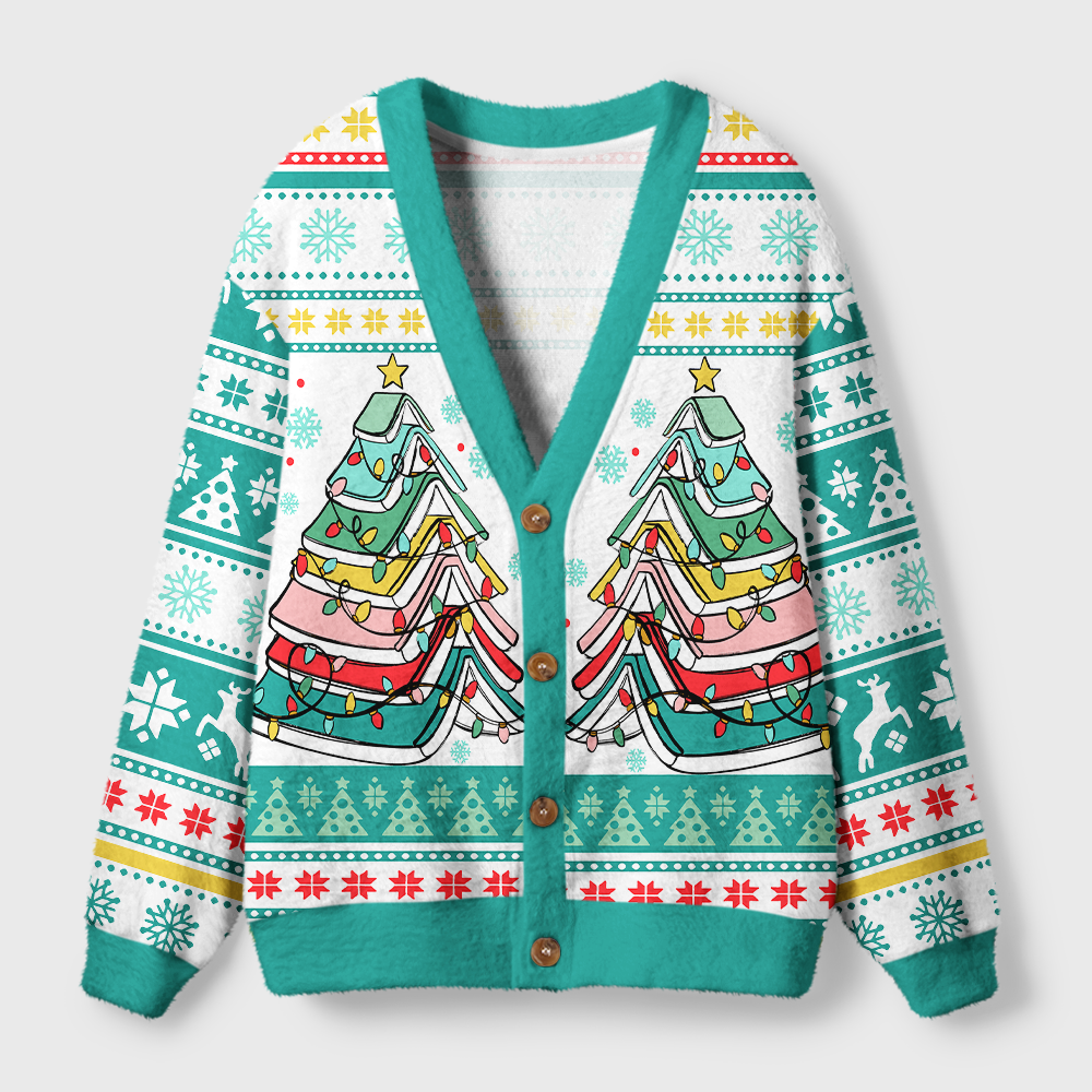 Pagewings Books Of The Christmas Tree Light Knit Unisex Cardigan Sweaters