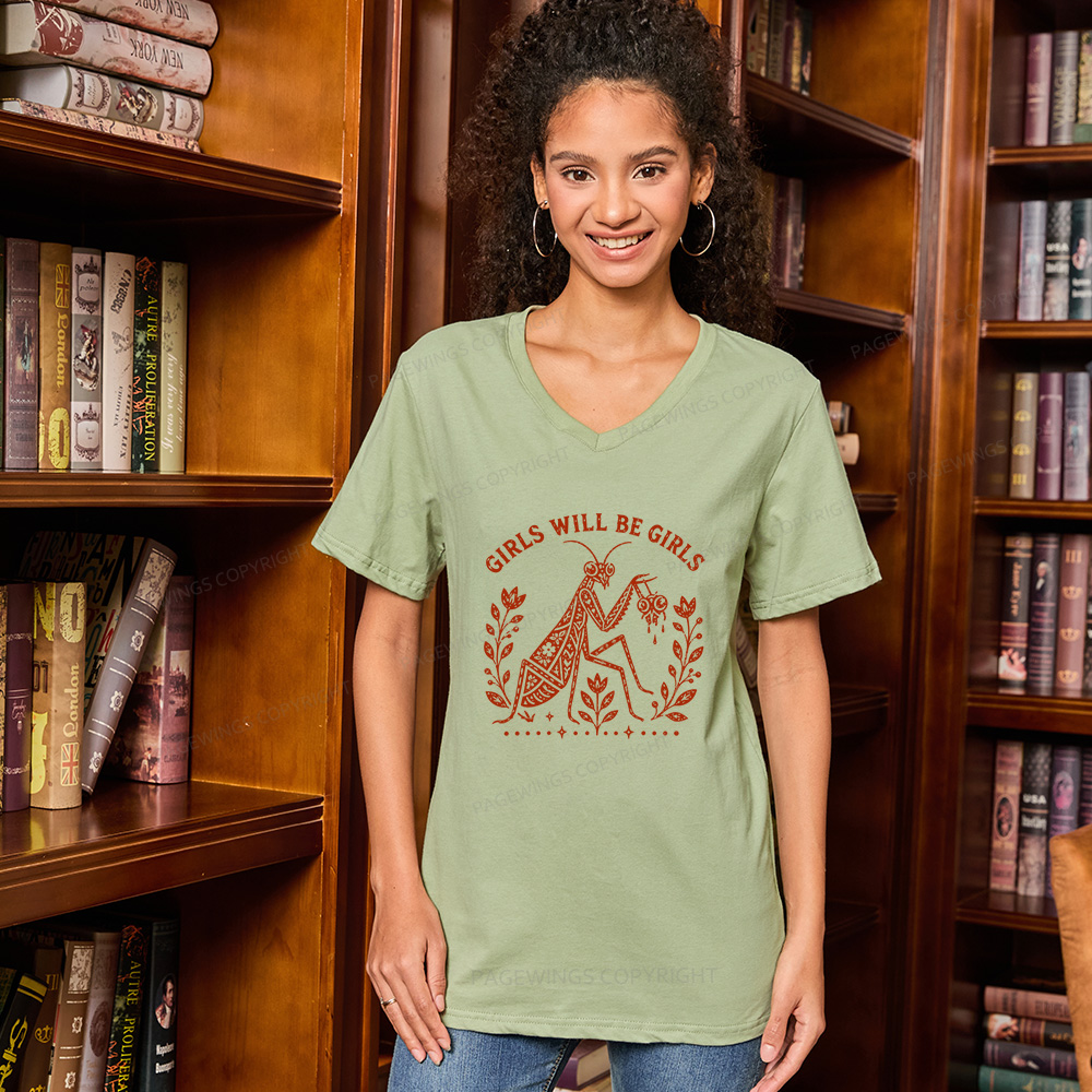 Pagewing Girls Will Be Girls V-neck T-shirt