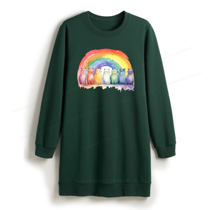 Pagewings Pride Rainbow Cat Sweatshirt Dress