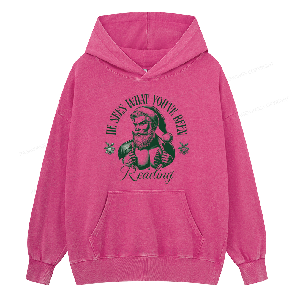 Pagewings He Sees What You've Been Reading Unisex Washed Hoodie