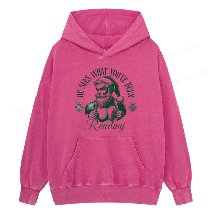 Pagewings He Sees What You've Been Reading Unisex Washed Hoodie