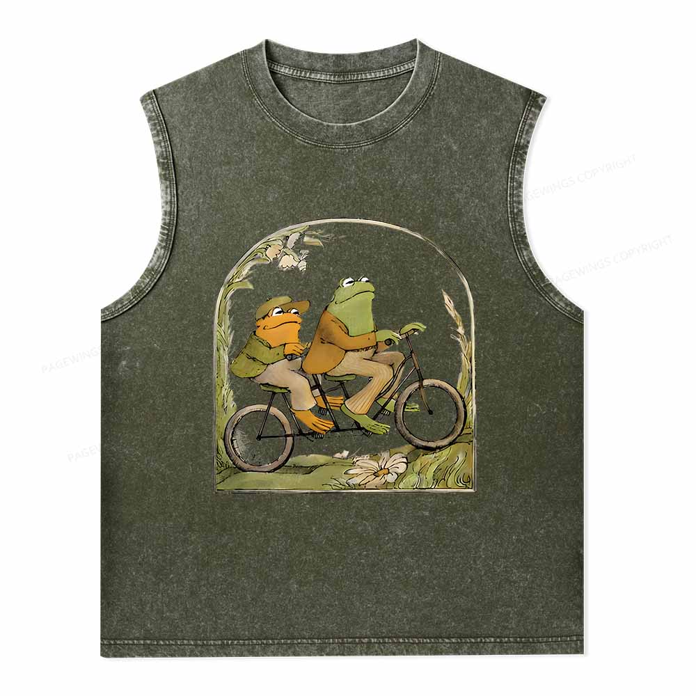 Pagewings Frog And Toad Book Vintage Unisex Washed Tank Top