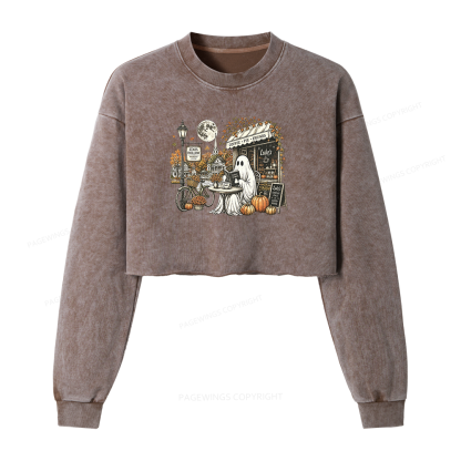 Pagewings Stars Hollow Ghost Washed Crop Sweatshirt