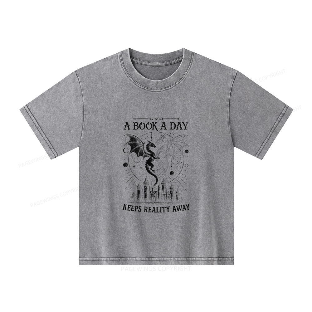 Pagewings A Book A Day Keeps Reality Away Unisex Kids Washed T-shirt