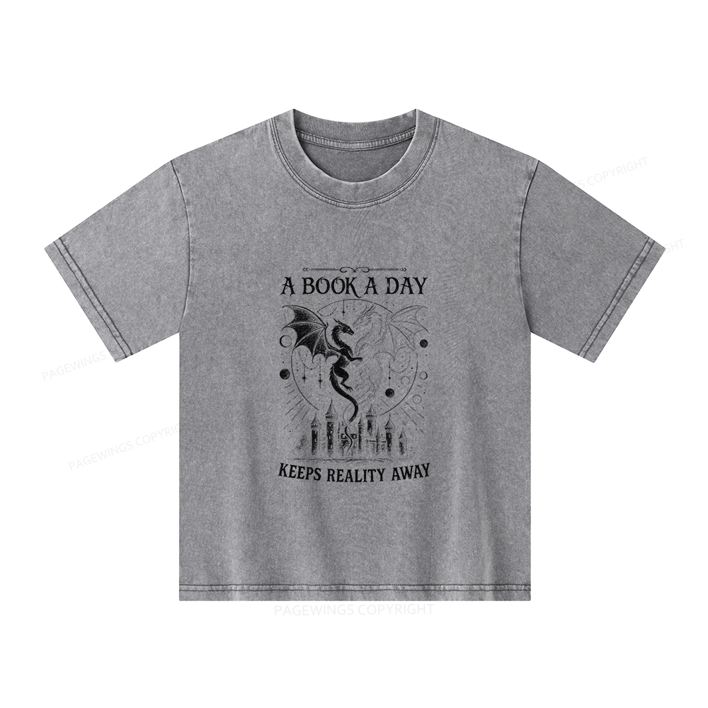 Pagewings A Book A Day Keeps Reality Away Unisex Kids Washed T-shirt