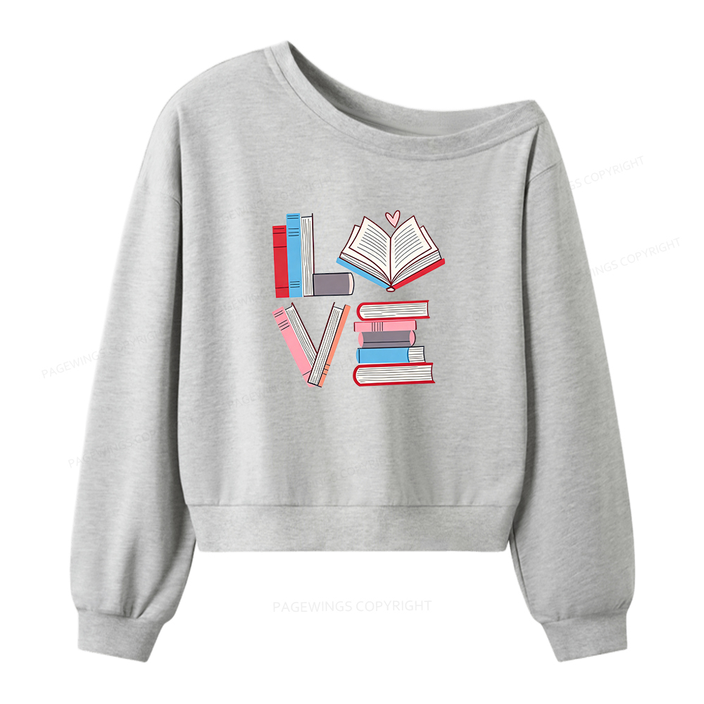 Pagewings Love Books Women Off Shoulder Sweatshirt
