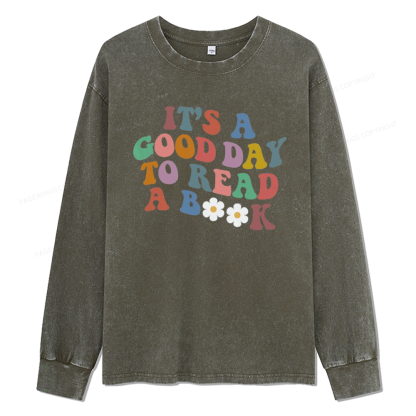Pagewings It's A Good Day To Read A Book Unisex Washed Long Sleeve T-shirt