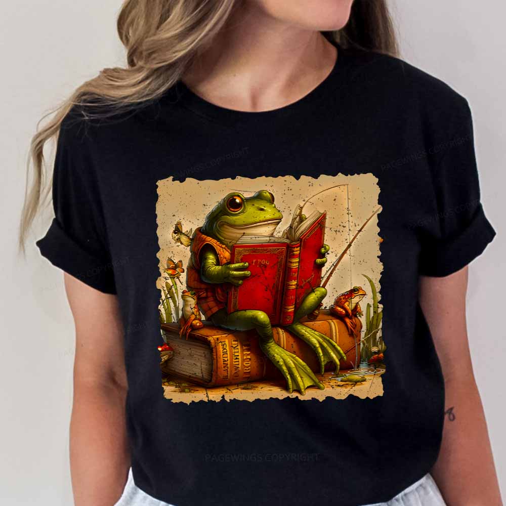 Pagewings Toad Fishing Book Reading Book Unisex Classic T-shirt