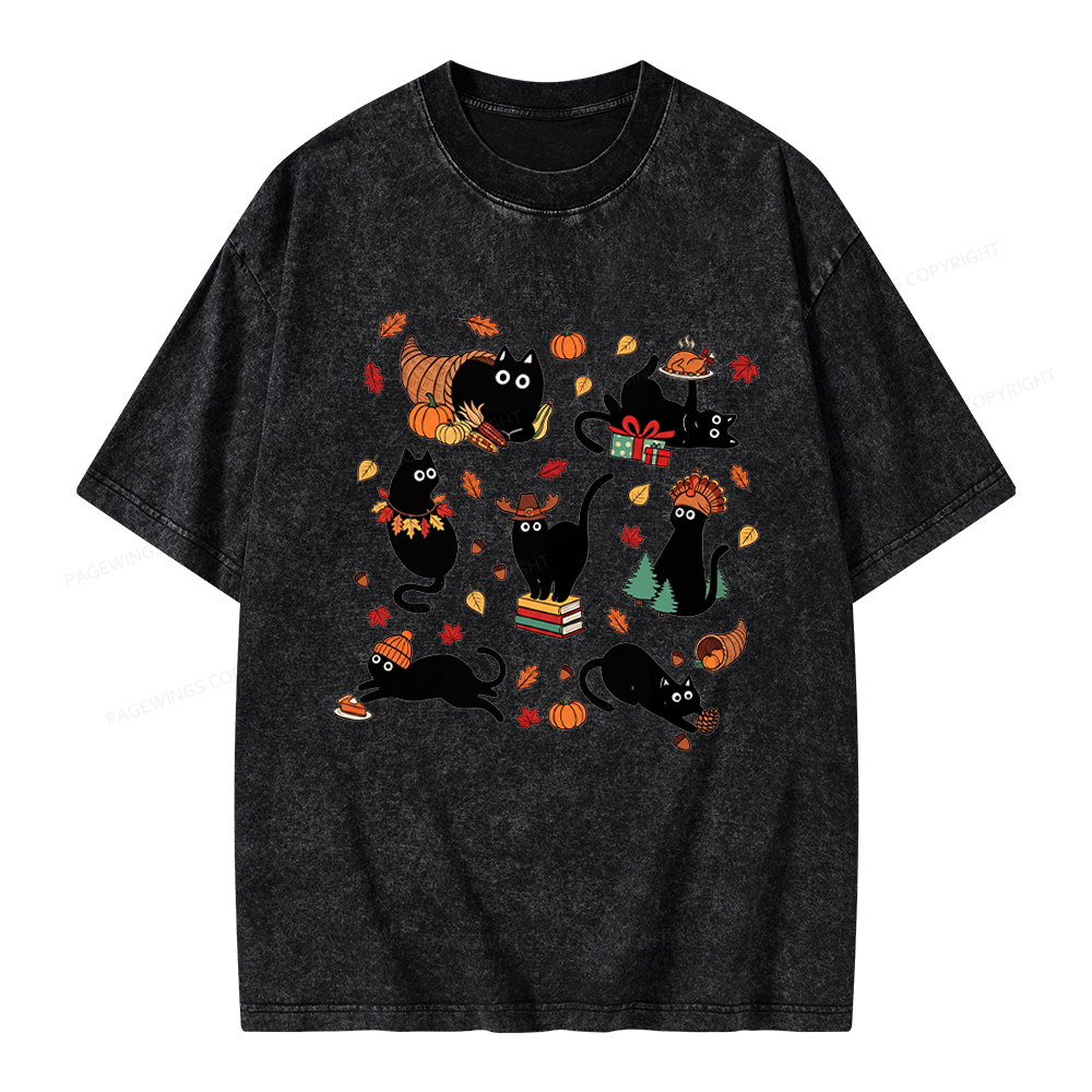 Pagewings Thanksgiving Cat Unisex Washed T-shirt