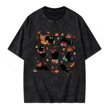 Pagewings Thanksgiving Cat Unisex Washed T-shirt