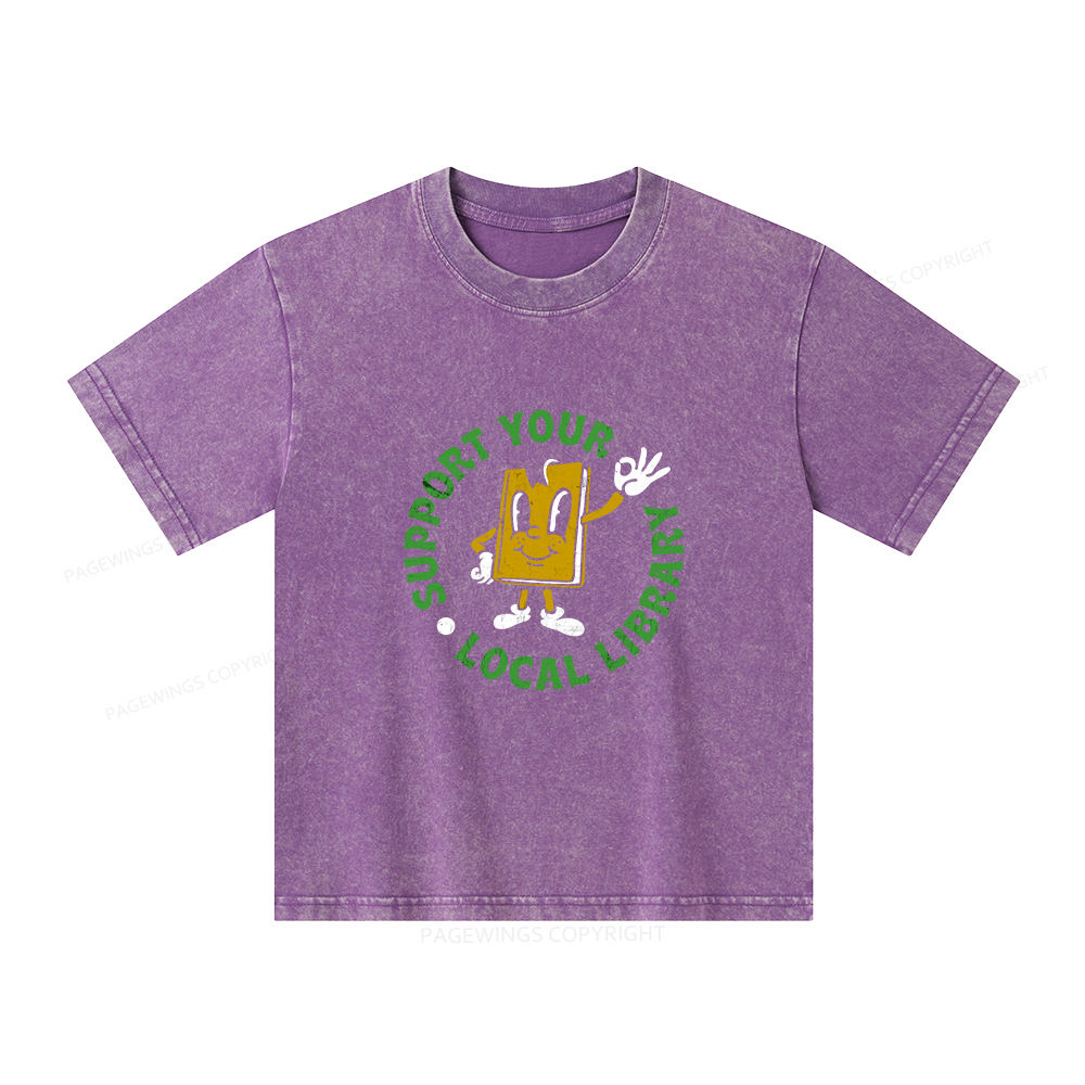 Pagewings Support Your Local Library Adult Unisex Kids Washed T-shirt