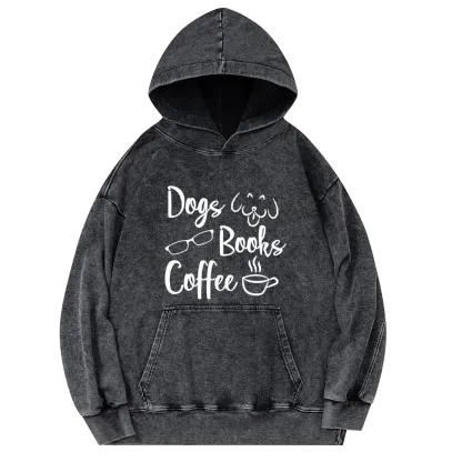 Pagewings Dogs Books Coffee Unisex Washed Hoodie