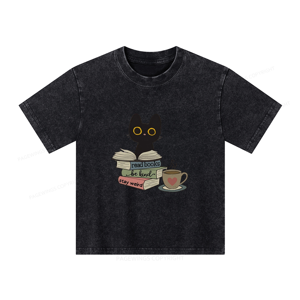 Pagewings Read Books Be Kind Stay Weird Unisex Kids Washed T-shirt