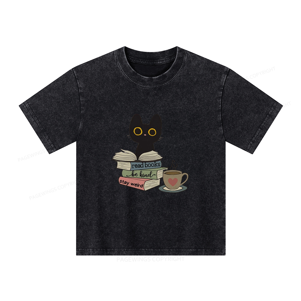 Pagewings Read Books Be Kind Stay Weird Unisex Kids Washed T-shirt