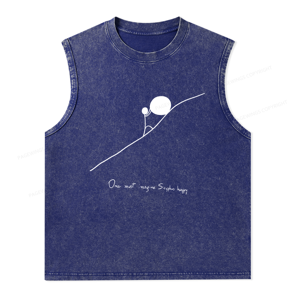 Pagewings One Must Imagine Sisyphus Happy Unisex Washed Tank Top