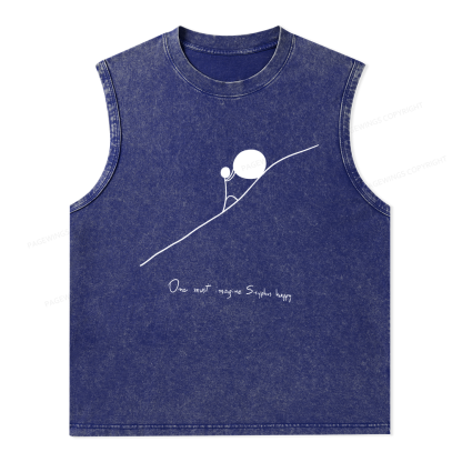 Pagewings One Must Imagine Sisyphus Happy Unisex Washed Tank Top