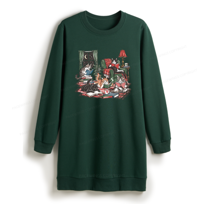 Pagewings Cats Reading Books Sweatshirt Dress