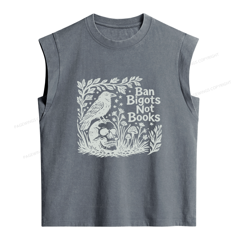 Pagewings Ban Bigots Not Books Women's Washed Tank Top