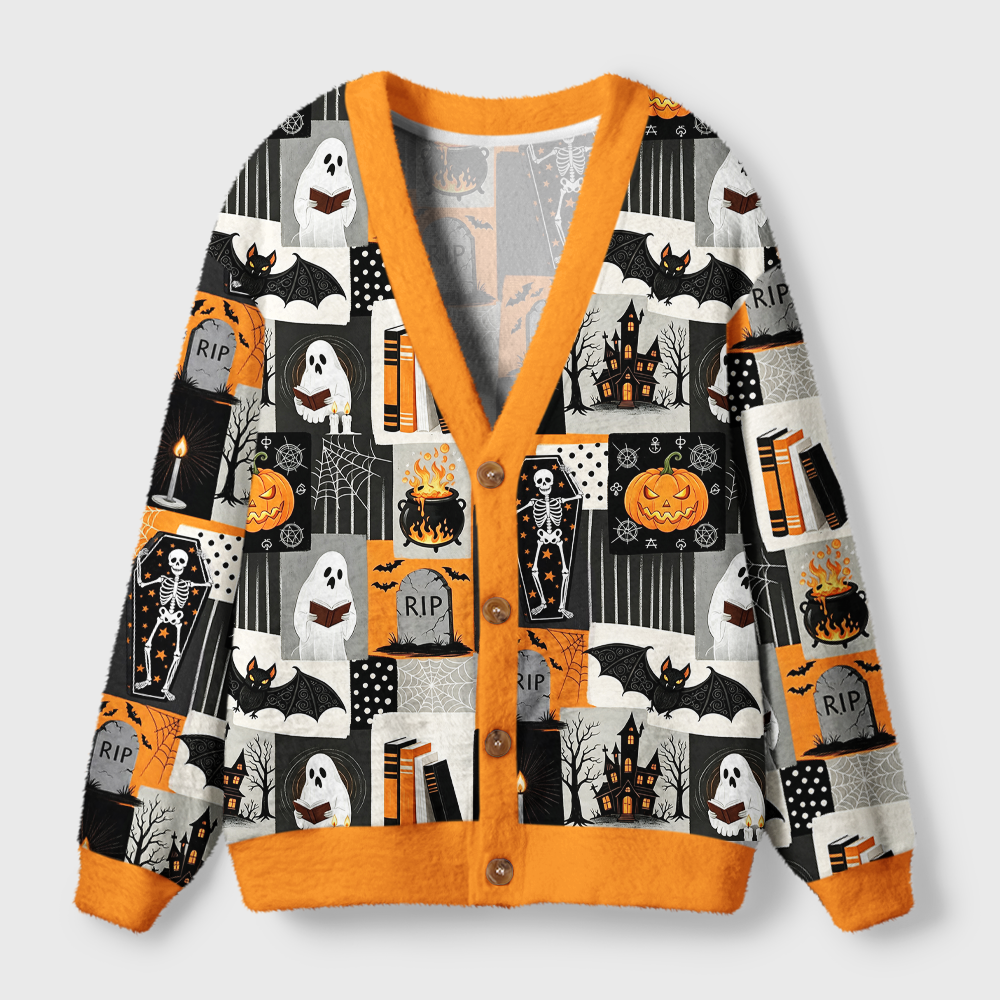 Pagewings Halloween Bookish Light Knit Unisex Cardigan Sweaters