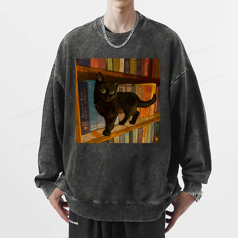 Pagewings Little Library Cat Unisex Washed Sweatshirt