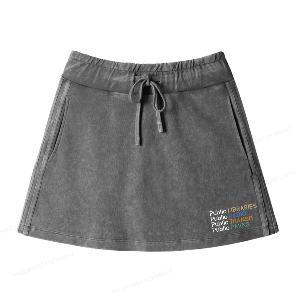 Pagewings Public Libraries Radio Transit Parks Women Drawstring Washed Mini Skirts