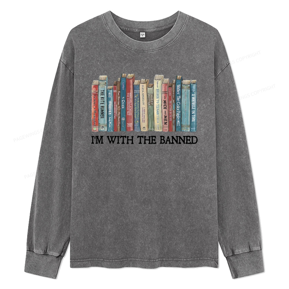 Pagewings I I'm With The Banned Unisex Washed Long Sleeve T-shirt