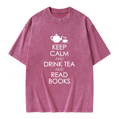 Pagewings Drink Tea Read Books Unisex Washed T-shirt