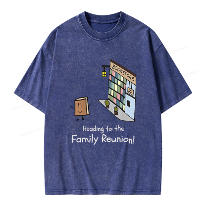 Pagewings Funny Bookstore Family Unisex Washed T-shirt