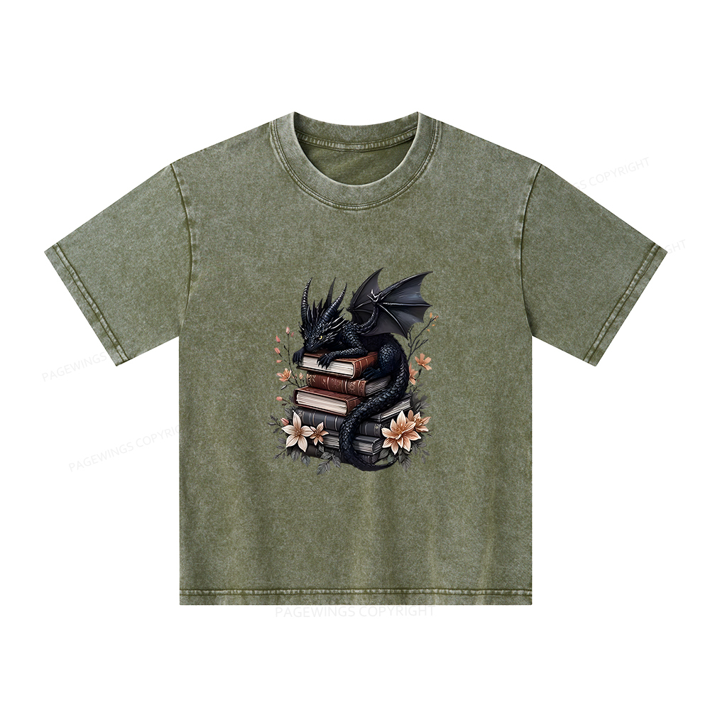 Pagewings Black Dragon Book Unisex Kids Washed T-shirt