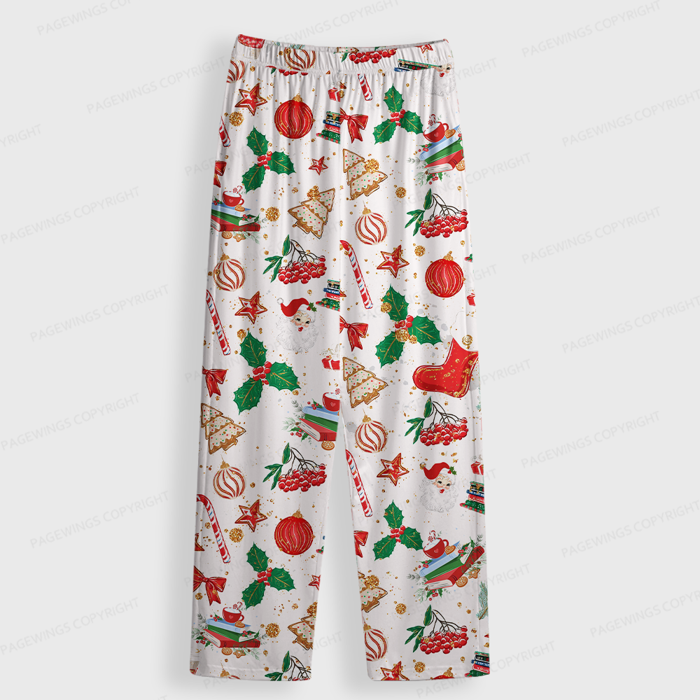 Pagewings Christmas Bookish Unisex Button-Up Pajama Set