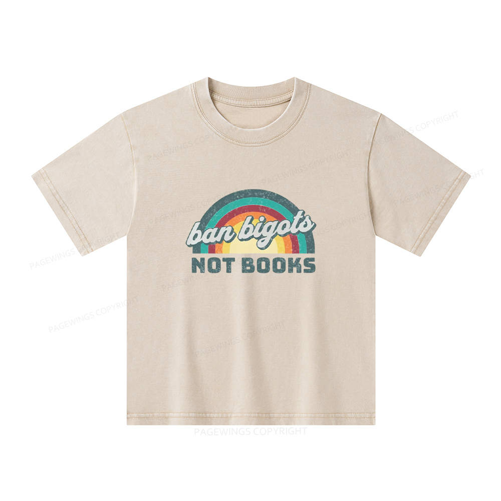 Pagewings Ban Bigots Not Books Unisex Kids Washed T-shirt