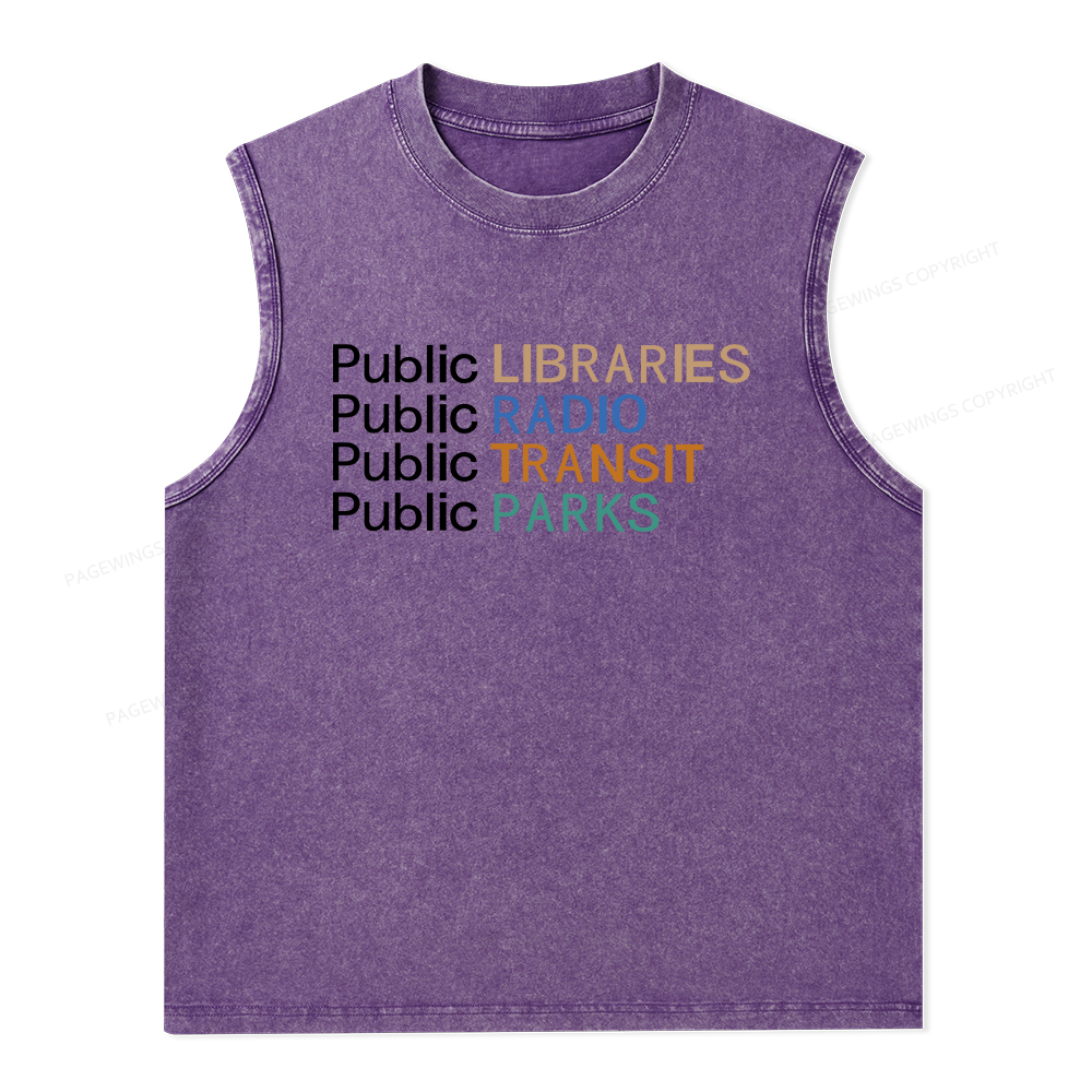 Pagewings Public Libraries Radio Transit Parks Unisex Washed Tank Top