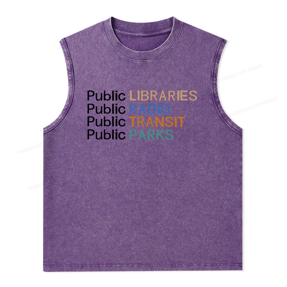 Pagewings Public Libraries Radio Transit Parks Unisex Washed Tank Top