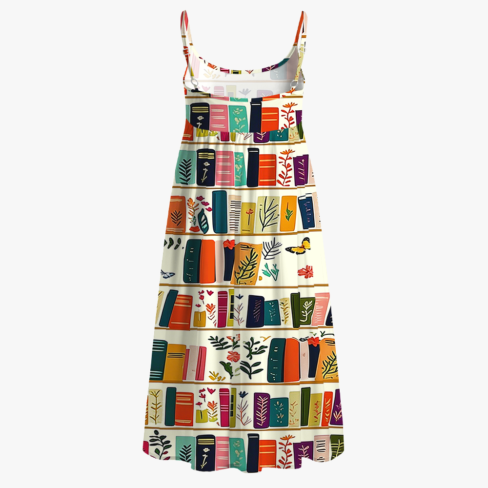 Pagewings Bookish Floral  Printed Spaghetti Strap Midi Sundress