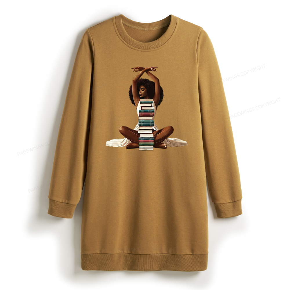 Pagewings Black Girl Reading Sweatshirt Dress