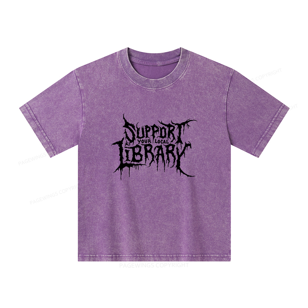 Pagewings Support Your Local Library Unisex Kids Washed T-shirt