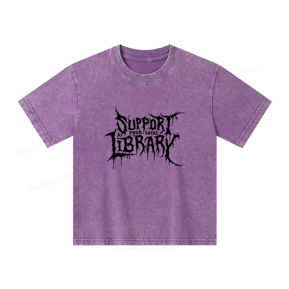 Pagewings Support Your Local Library Unisex Kids Washed T-shirt