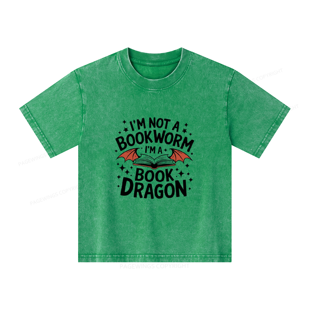 Pagewings I'm Not A Bookworm I'm A Book Dragon Unisex Kids Washed T-shirt