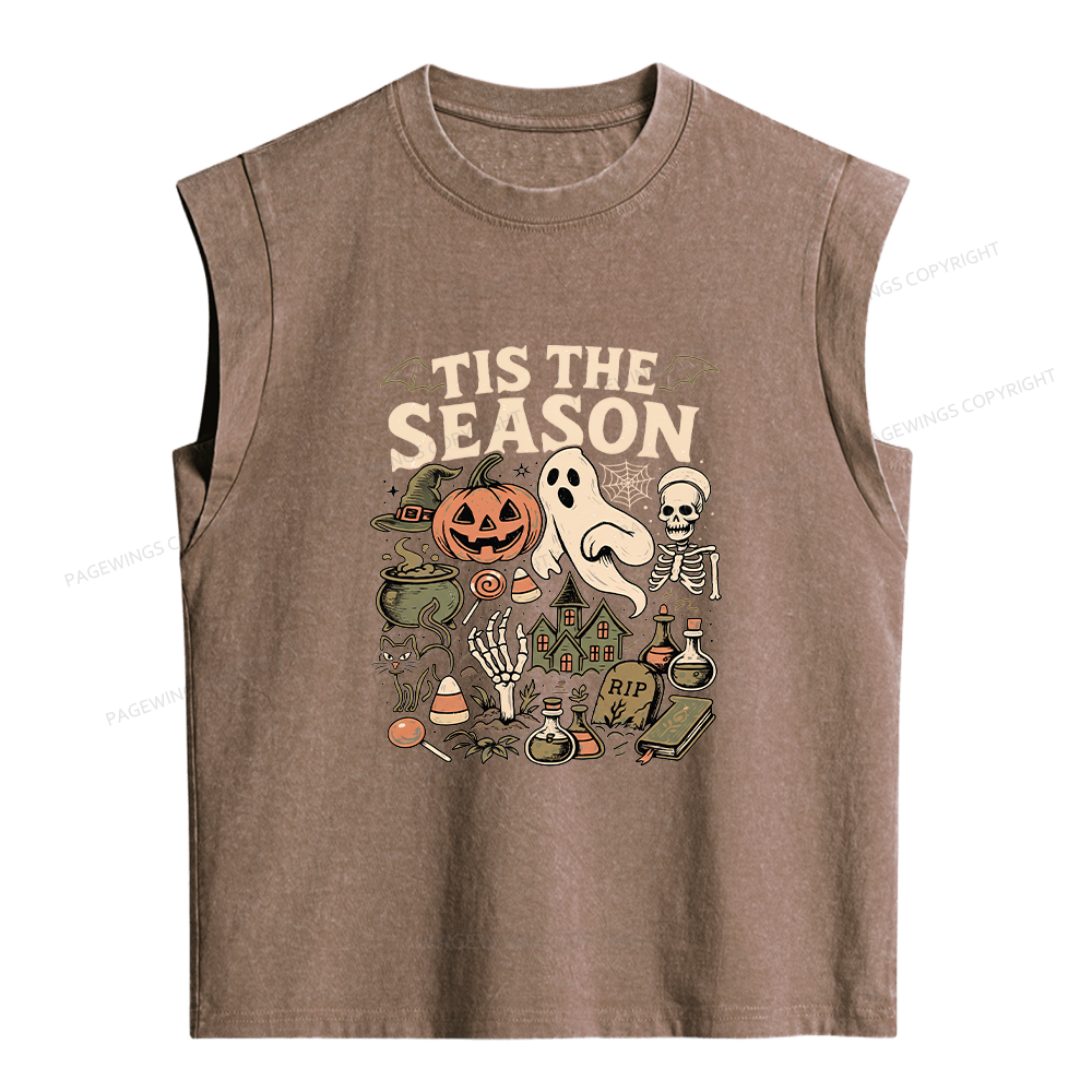 Pagewings Tis The Season Skeleton Pumpkin Women's Washed Tank Top