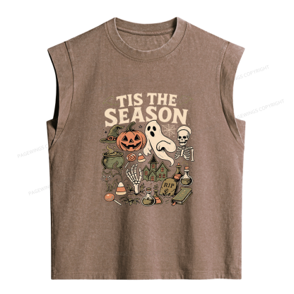 Pagewings Tis The Season Skeleton Pumpkin Women's Washed Tank Top