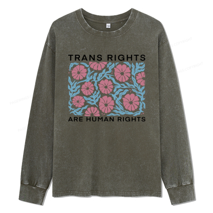 Pagewings Trans Rights Are Human Rights Unisex Washed Long Sleeve T-shirt
