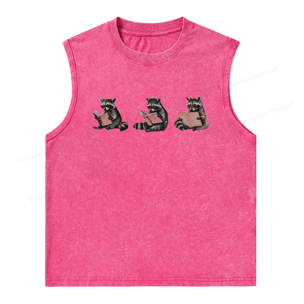 Pagewings Funny Raccoon Bookish Gift Unisex Washed Tank Top
