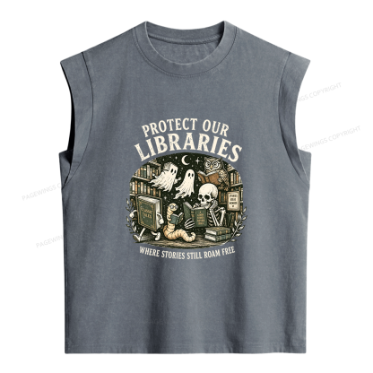Pagewings Protect Our Libraries Women's Washed Tank Top
