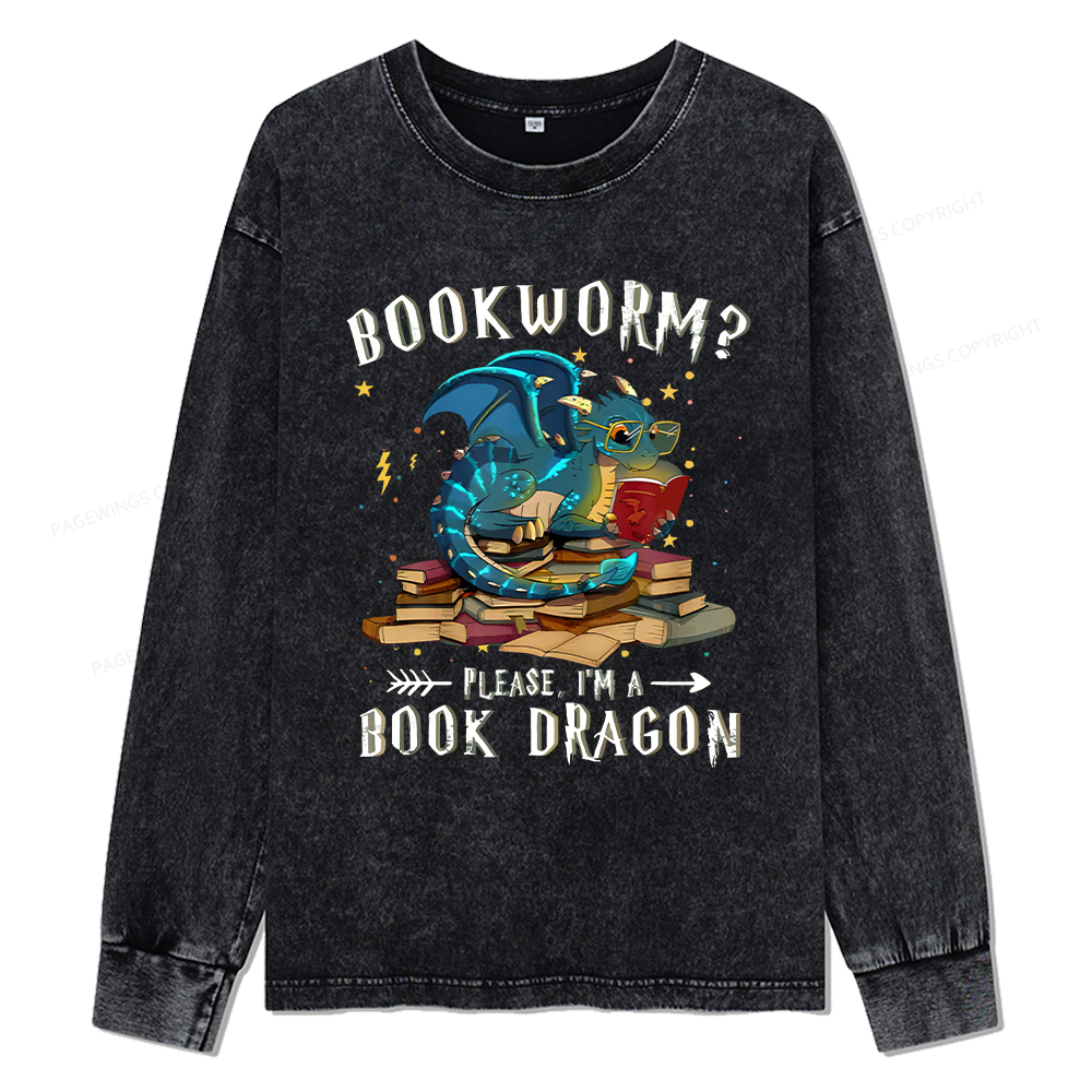 Pagewings Dragon Book Unisex Washed Long Sleeve T-shirt
