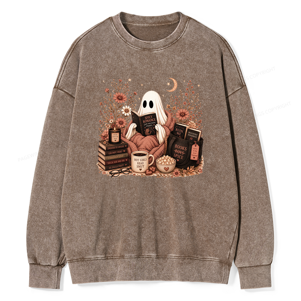 Pagewings Smut Reading Ghost Unisex Washed Sweatshirt