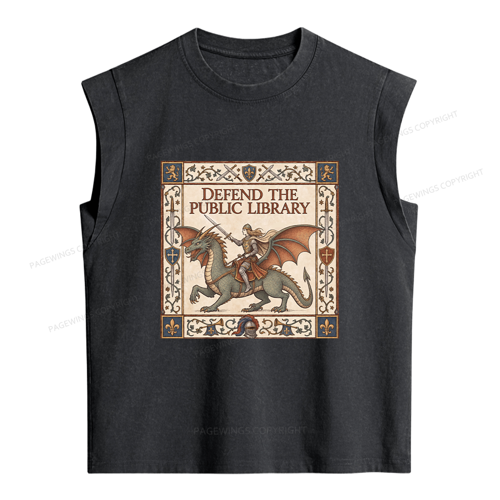 Pagewings Defend the Public Library Women's Washed Tank Top