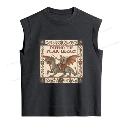 Pagewings Defend the Public Library Women's Washed Tank Top