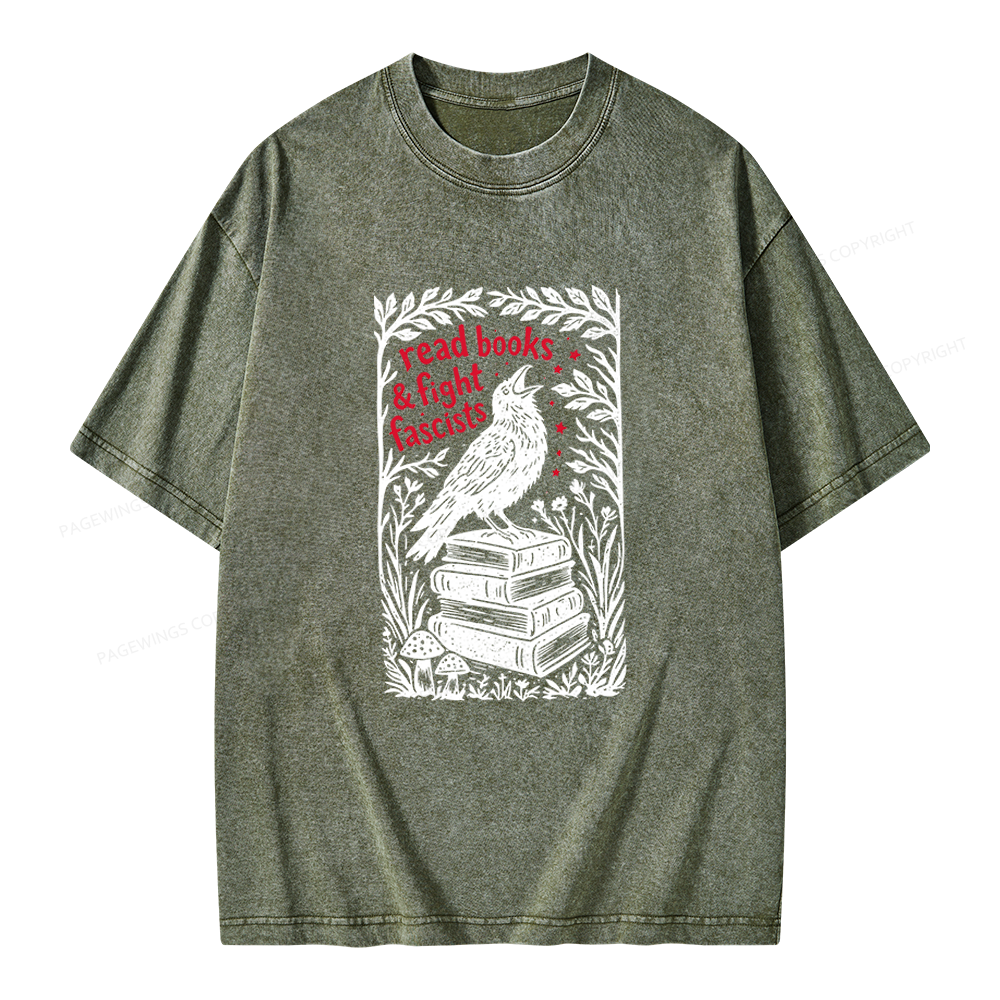 Pagewings Read Books Fight Fascists Unisex Washed T-shirt