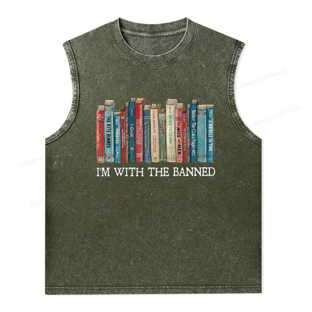 Pagewings I'm With The Banned Unisex Washed Tank Top